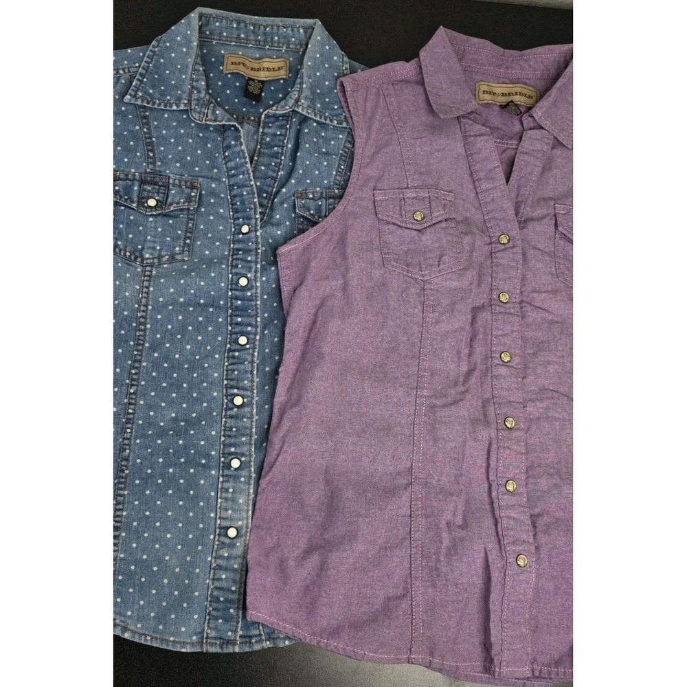 2 Brit & Bridle Women Pearl Snap Button Up Sleeveless Shirt Top Ranch Equestrian